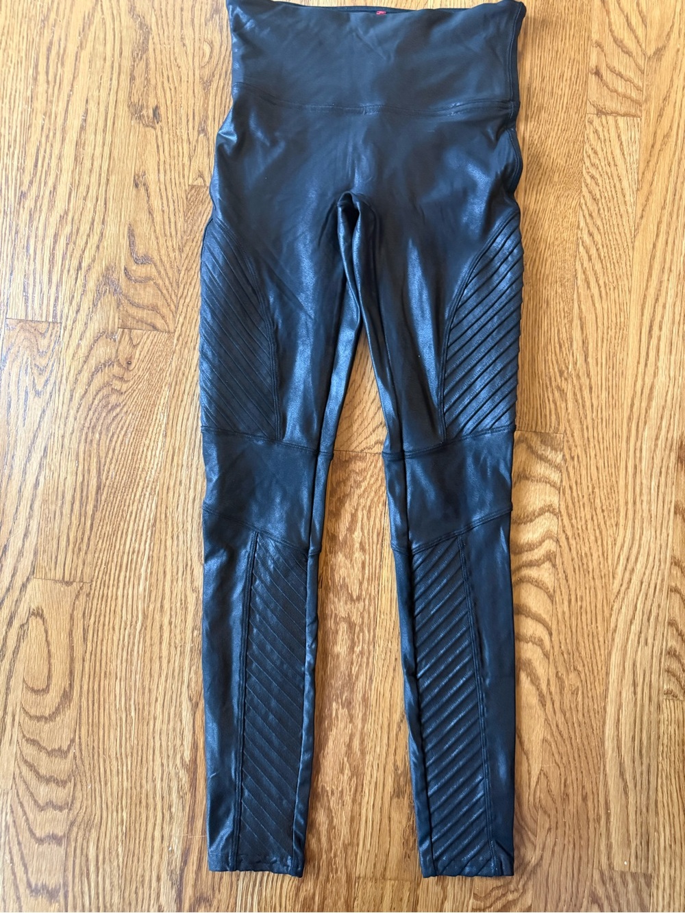 SPANX Black Faux Leather Moto-Style Leggings